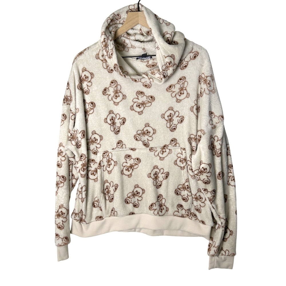 Harper & Ivy Hoodie XL Cream Teddy Bear Fleece Plush Pullover Kawaii Lounge